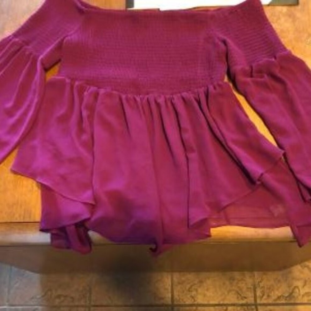 Torrid Tunic PURPLE Chiffon Off SHOULDER - Picture 4 of 4